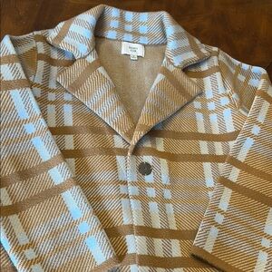 Society Brown and Blue Plaid Women Jacket long sweater